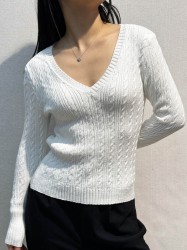 Pull Tressé Col V Femme