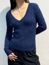 Pull Tressé Col V Femme