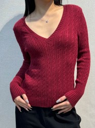 Pull Tressé Col V Femme