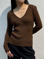 Pull Tressé Col V Femme