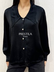 Large Collar Satin Shirt,...